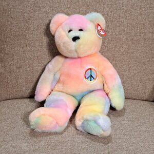 14" Vintage Pastel Ty-Dye Peace Beanie Baby with "Bady" tag error EUC